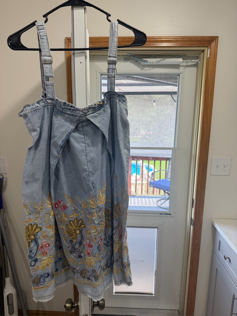POL Embroidered Light Denim Sundress with Adjustable Straps